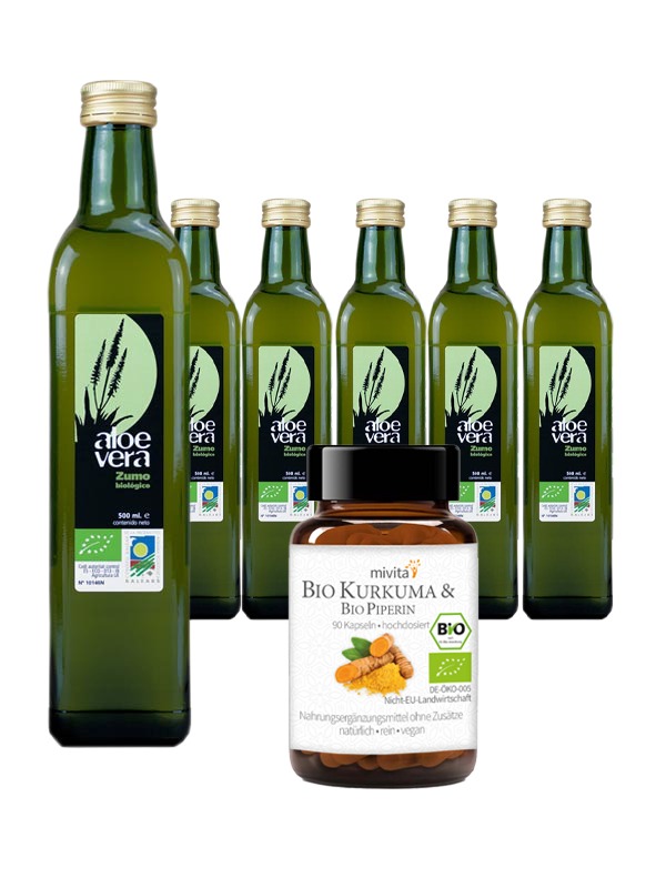 6 x Aloe Vera Direct Juice + 1 Tumeric capsules